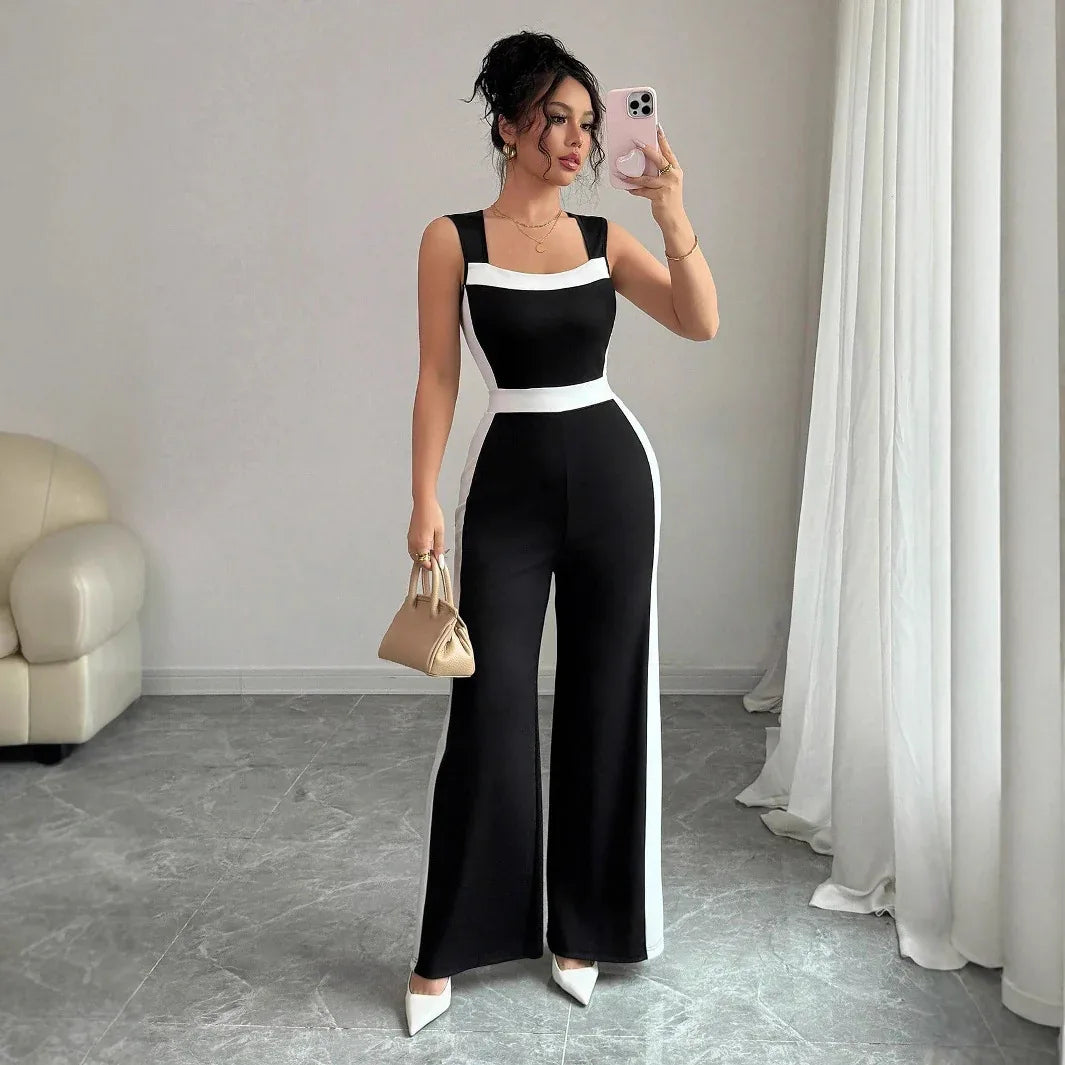 Women's Color-block Sleeveless Wide-leg Jumpsuit - Gizmo Galaxy