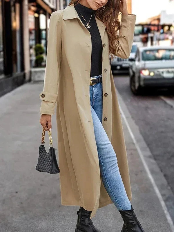 Fashion Casual Gentle Button Long Trench Coat For Women - Gizmo Galaxy