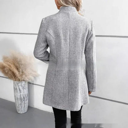 European And American Leisure Vertical Pattern Women's Woolen Jacket Zipper - Gizmo Galaxy
