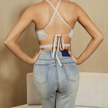 Ladies' Fashionable And Sexy Hollow Out Back Lace Up Solid Color Vest Top - Gizmo Galaxy