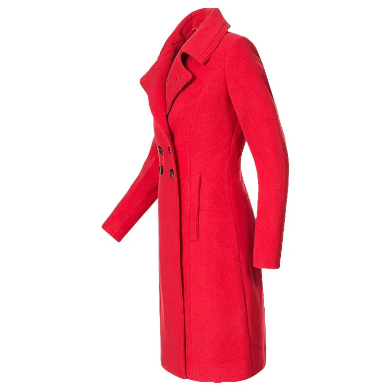 Long Woolen Women's Coat Indoor And Outdoor Casual Jacket Double Breasted - Gizmo Galaxy