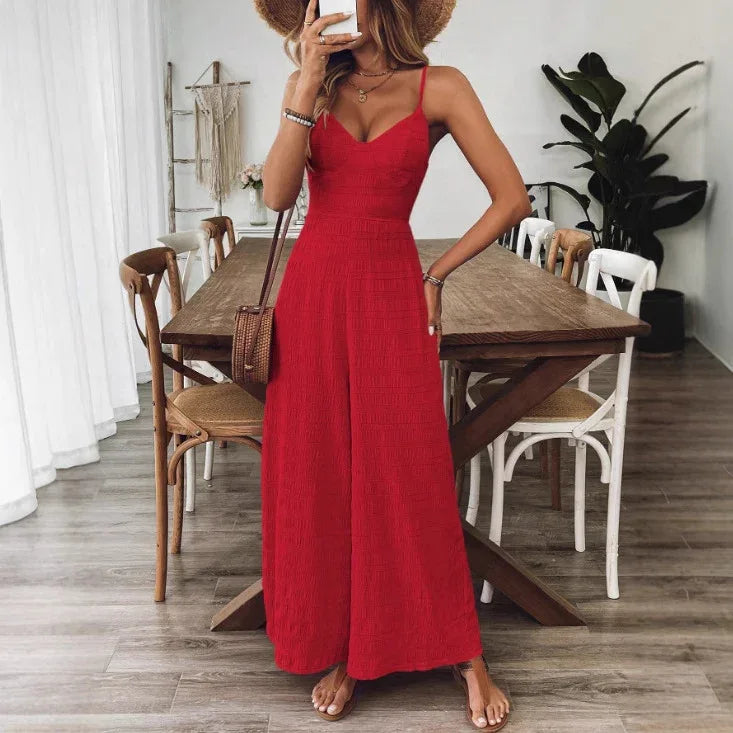 Fashionable Casual Jumpsuit With Shoulder Straps And A Bow Detail On The Back - Gizmo Galaxy