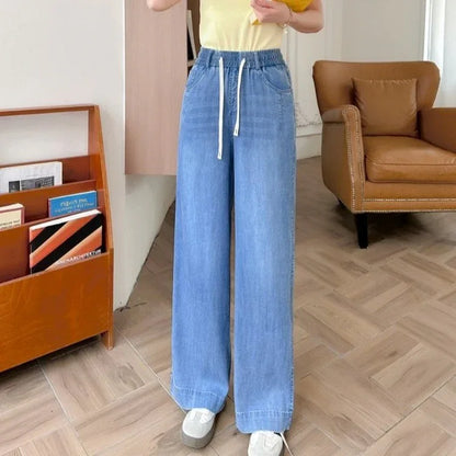 New Arrival Summer Thin Stretch Straight Elastic Denim Jeans In Lyocell Tencel - Gizmo Galaxy