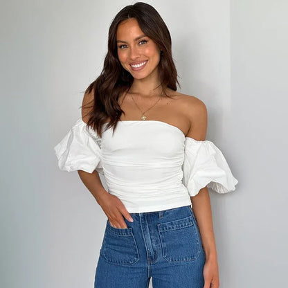 Women's Slim Fit Pleated Sleeve Tube Top - Gizmo Galaxy