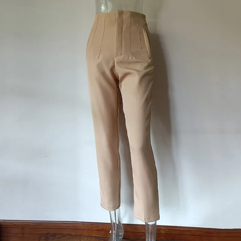 Pleated Casual High Waist Pure Color Slim-fit Basic Pants - Gizmo Galaxy