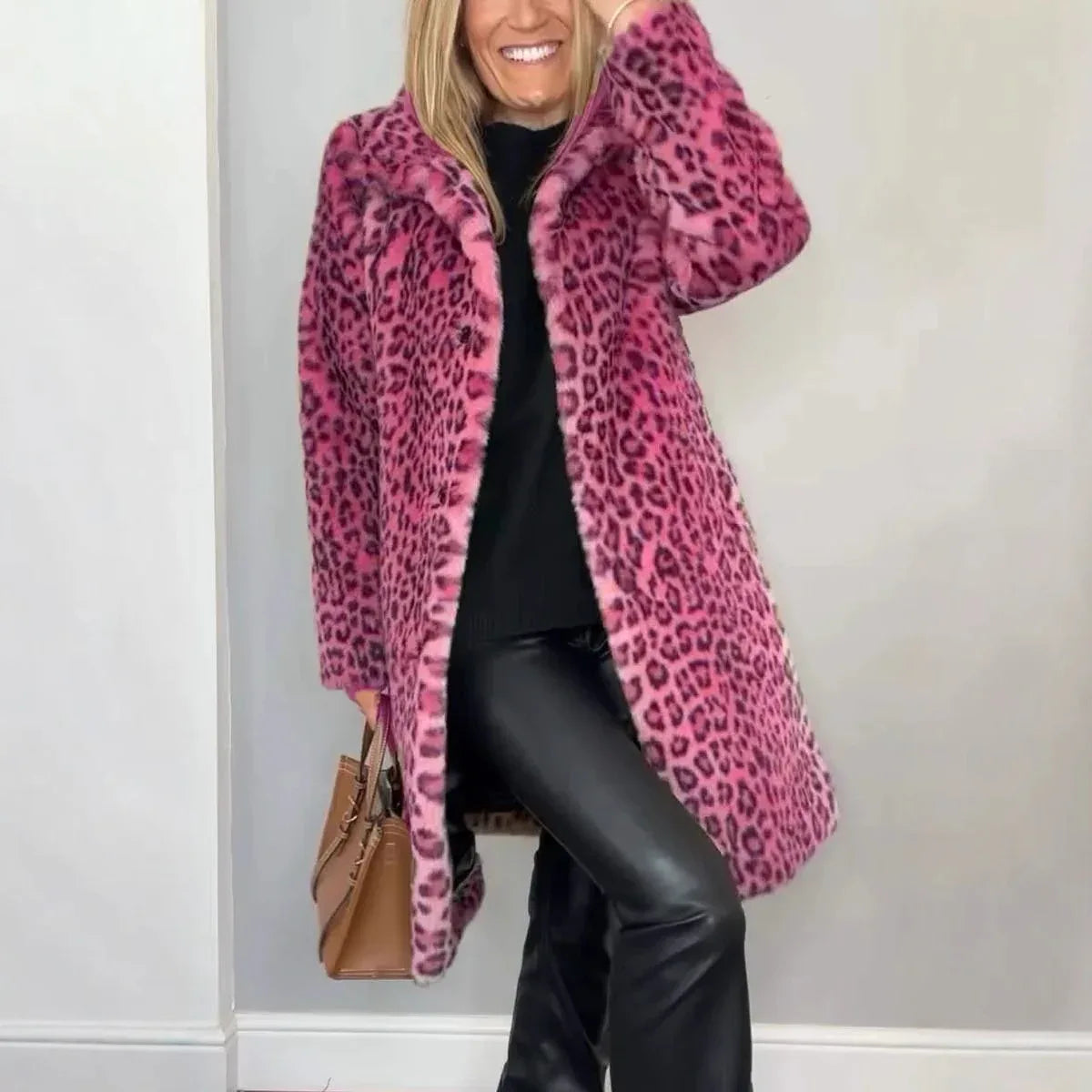 Fall Winter Leopard Print Plush Mid-length Coat - Gizmo Galaxy