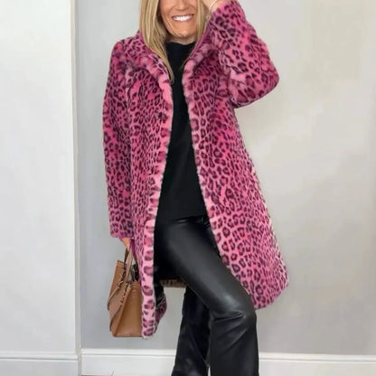 Fall Winter Leopard Print Plush Mid-length Coat - Gizmo Galaxy
