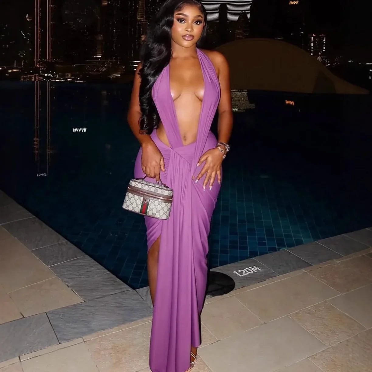 Fashionable Figure-hugging Solid-color Hollow-out Design Backless One-piece Dress - Gizmo Galaxy