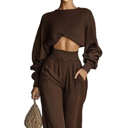 Fashionable Women's Knit Long-sleeve Top And Pants Two-piece Set - Gizmo Galaxy