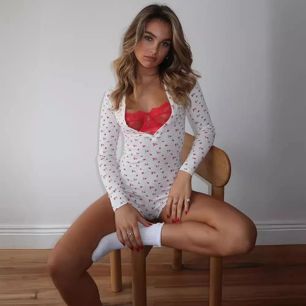 Women's Casual Versatile Fashion Floral Print Long-sleeved Jumpsuit - Gizmo Galaxy