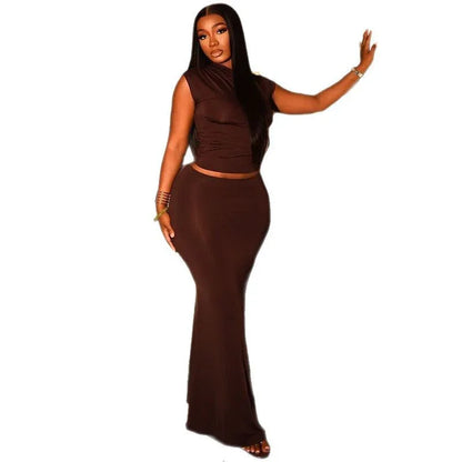 Slim-fit Pleated Fashionable Solid-color Skirt Suit - Gizmo Galaxy