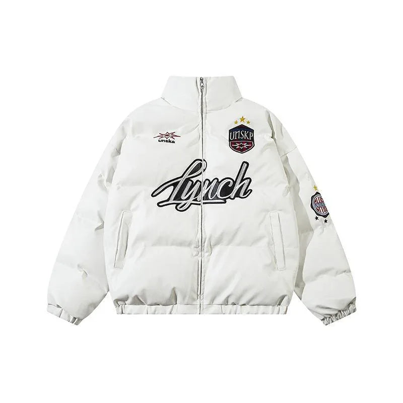 American Retro High Street Letter Embroidery Cotton Coat Jacket - Gizmo Galaxy