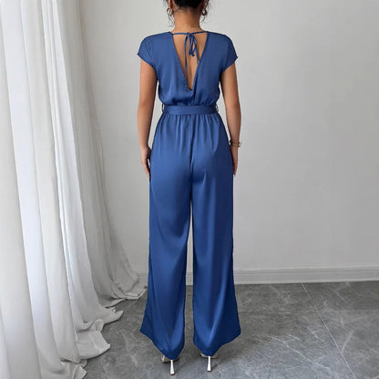 Fashion Wind Deep V High-waisted Wide-leg Jumpsuit Women's Clothing - Gizmo Galaxy