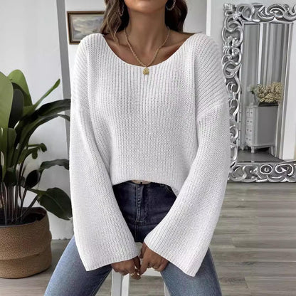 Women's Simple Loose Off Shoulder Off-the-shoulder Flared Sleeves Sweater - Gizmo Galaxy
