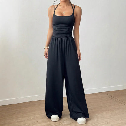 Black Camisole Waist Wide Leg Jumpsuit - Gizmo Galaxy
