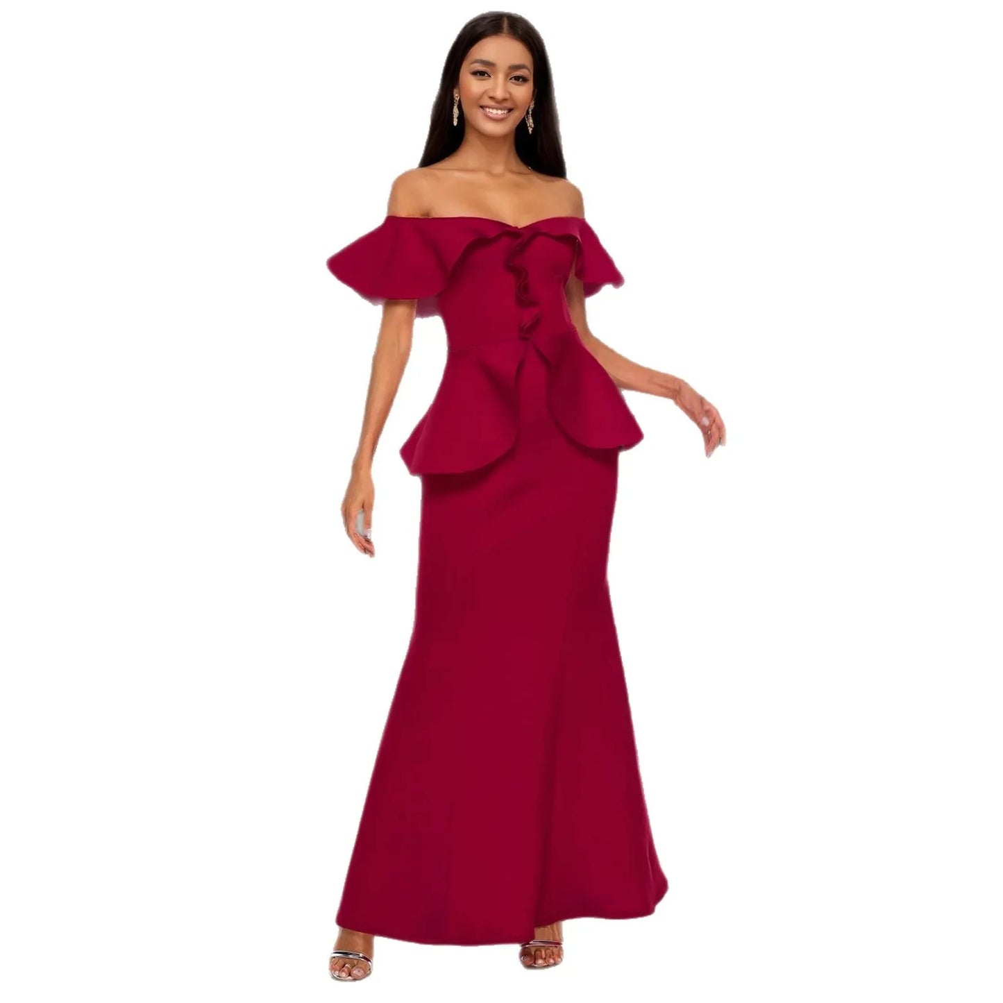 Strapless Ruffled Off-the-shoulder Dress Fishtail Dress - Gizmo Galaxy