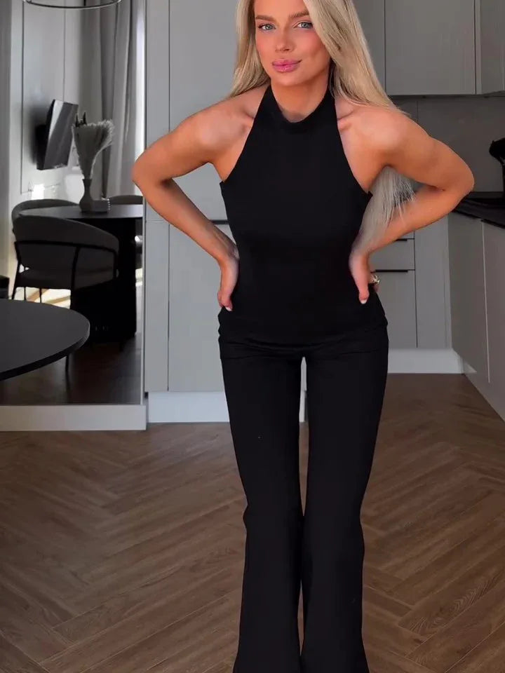 Black Halter Sleeveless Jumpsuit - Gizmo Galaxy