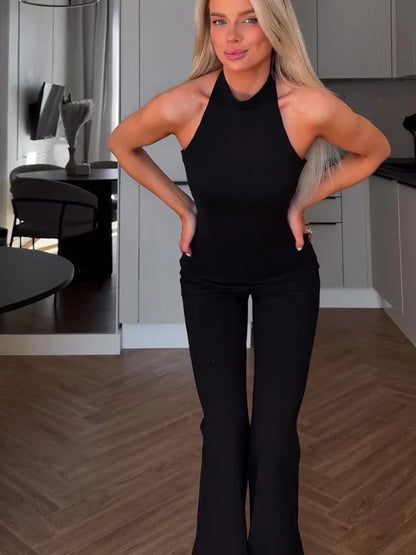 Black Halter Sleeveless Jumpsuit - Gizmo Galaxy