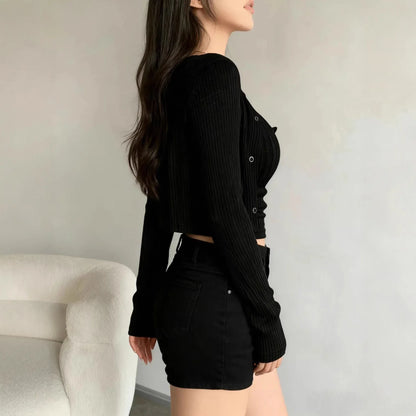 Figure-flattering Long-sleeve Thin Cardigan And Camisole Two-piece Set - Gizmo Galaxy