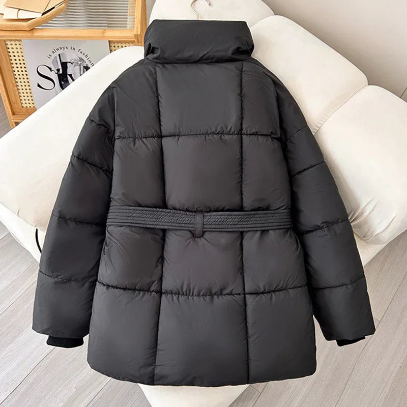 Warm Lapel Plaid Coat With Belt Design Fashion Casual Thick Jacket Fall And Winter Women's Clothing - Gizmo Galaxy