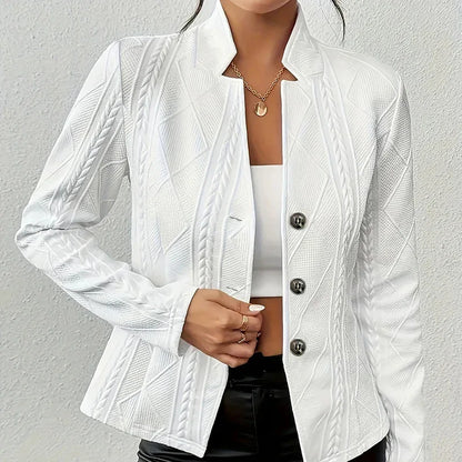 Women's Elegant Textured Open Front Business Casual Work Office Blazer Jacket Suit - Gizmo Galaxy