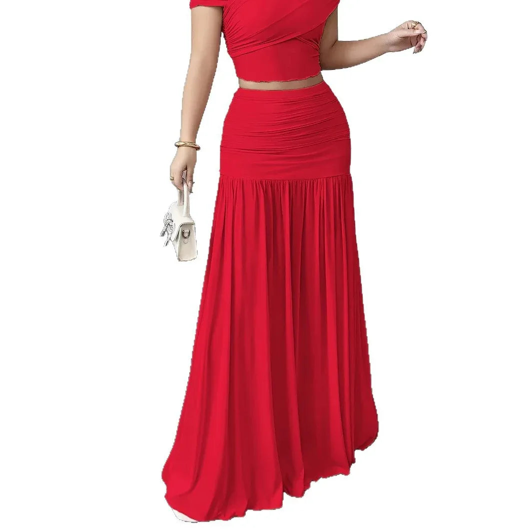 Elegant Solid Color Pleated Long Skirt For Women - Gizmo Galaxy