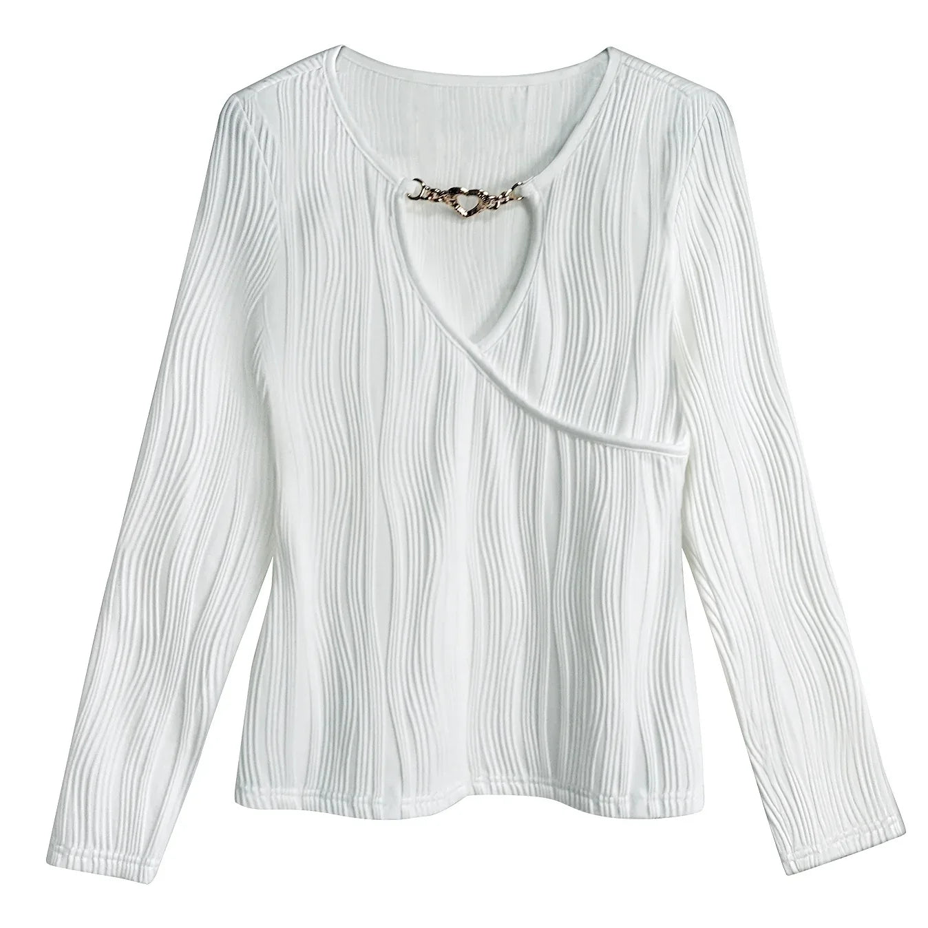 Ladies' Hollowed Out Heart-shaped Chain Decorative Texture Casual Top - Gizmo Galaxy