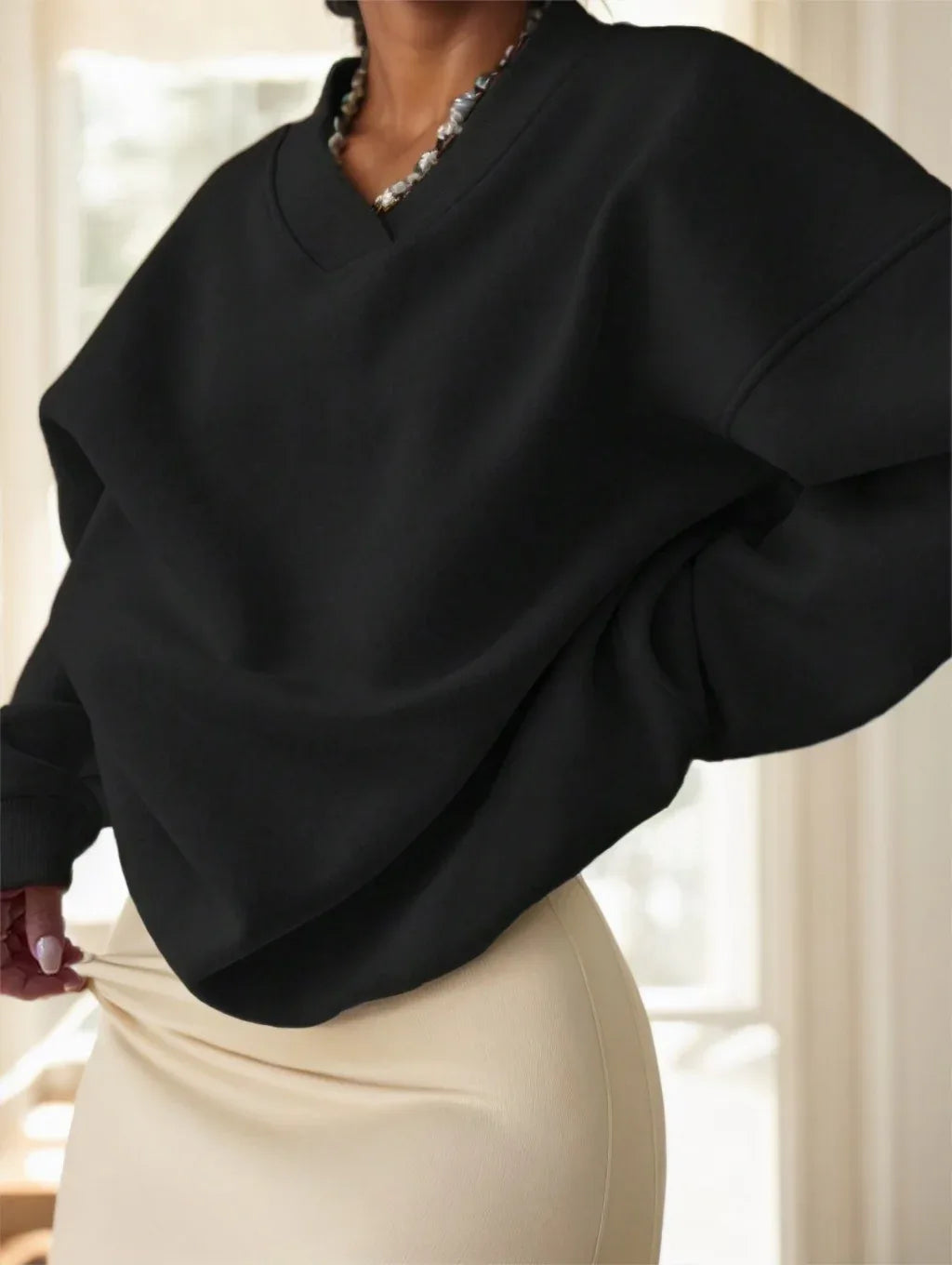 Women's Solid Color Oversized Drop Shoulder Sweatshirt - Gizmo Galaxy