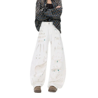 White Dirty Graffiti Machete Jeans For Women - Gizmo Galaxy