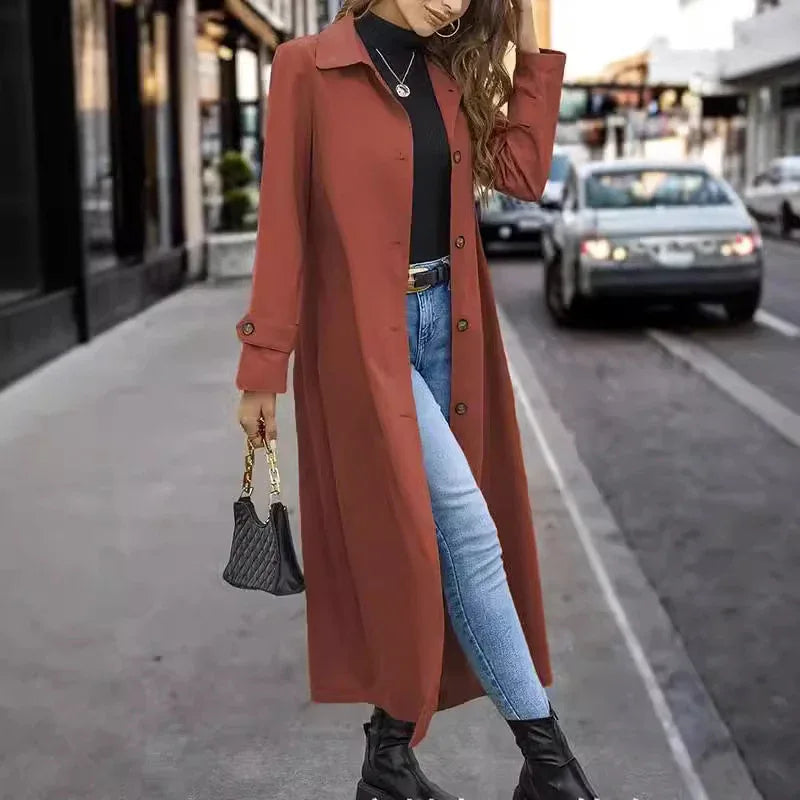 Fashion Casual Gentle Button Long Trench Coat For Women - Gizmo Galaxy