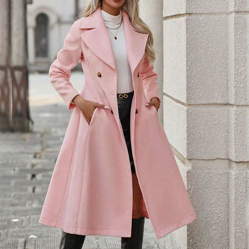 Women's Trench Coat Lapel Pocket Double Breasted Coat - Gizmo Galaxy