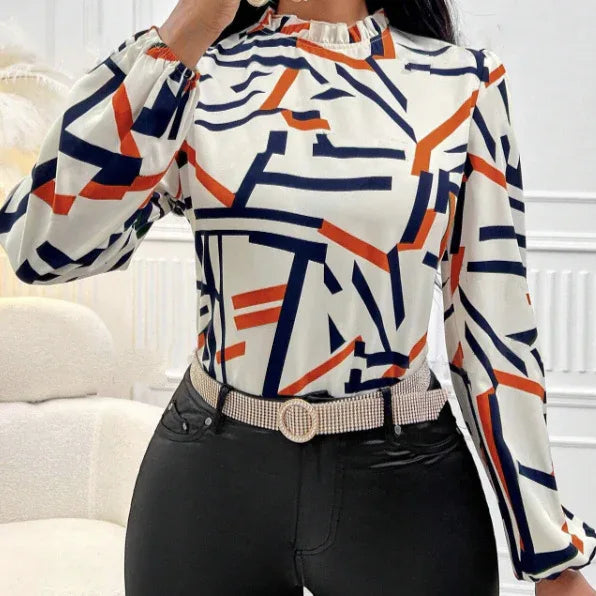 Ladies' Fashionable And Elegant Casual Printed Long Sleeved Shirt Top With Elegant Orientation - Gizmo Galaxy