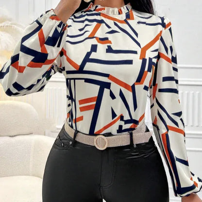 Ladies' Fashionable And Elegant Casual Printed Long Sleeved Shirt Top With Elegant Orientation - Gizmo Galaxy