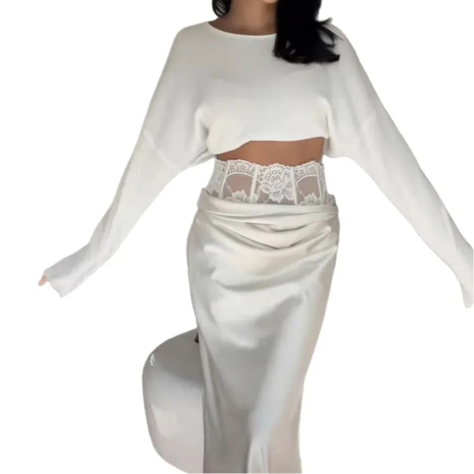 Women's New Fashion Sexy Lace Trim Satin Pencil Skirt - Gizmo Galaxy