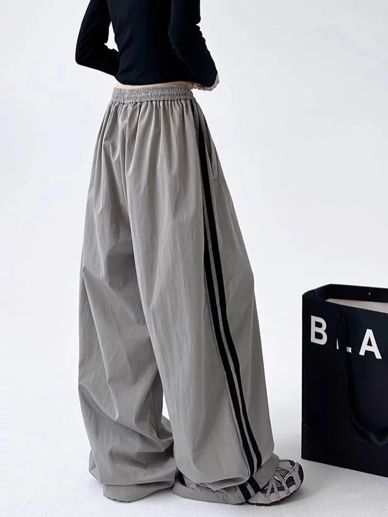 Cargo With Side-panel Stitching Street-style Athletic Fashion Brand Loose-fitting High-waist Casual Wide-leg Pants - Gizmo Galaxy