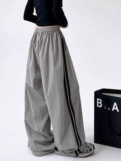 Cargo With Side-panel Stitching Street-style Athletic Fashion Brand Loose-fitting High-waist Casual Wide-leg Pants - Gizmo Galaxy
