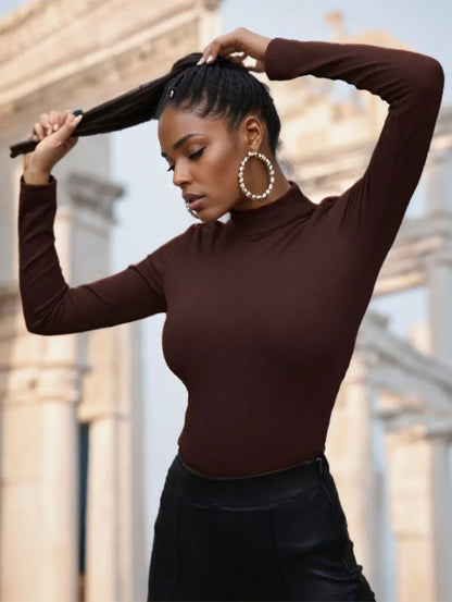Women's Solid Color Half Turtleneck T-shirt - Gizmo Galaxy