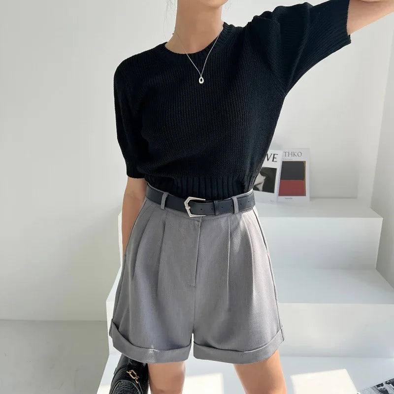 Women's Short Sleeve Bubble Sleeve Ice Cool Silk Knitted Shirt - Gizmo Galaxy