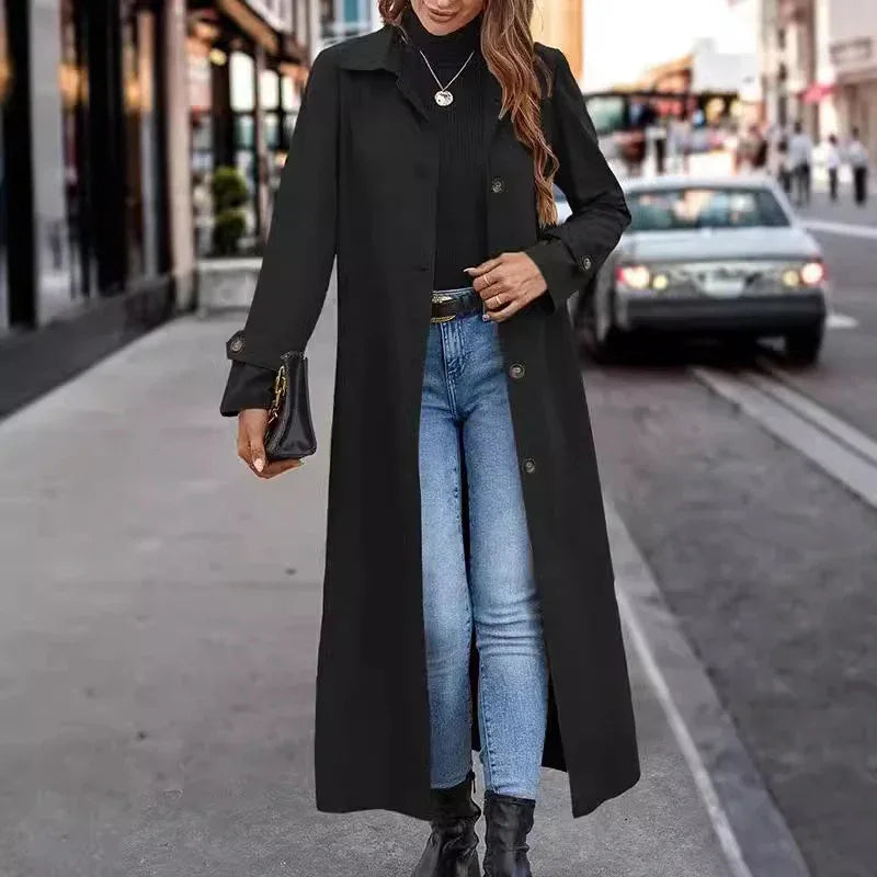 Fashion Casual Gentle Button Long Trench Coat For Women - Gizmo Galaxy