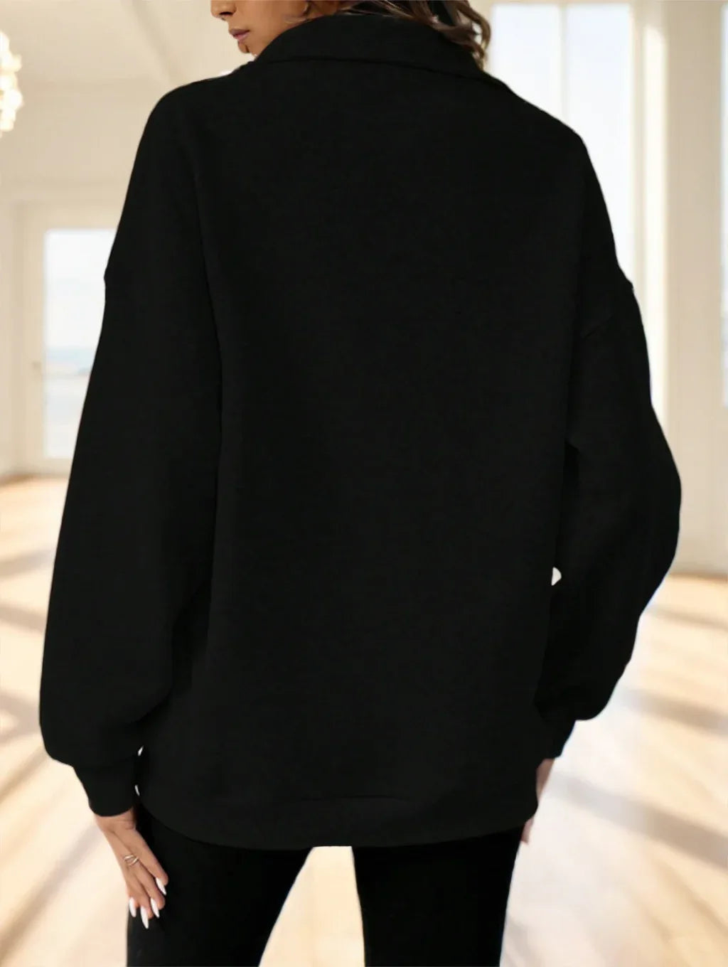 Plus Size Solid Color Casual Half-Zip High Neck Hoodie - Gizmo Galaxy