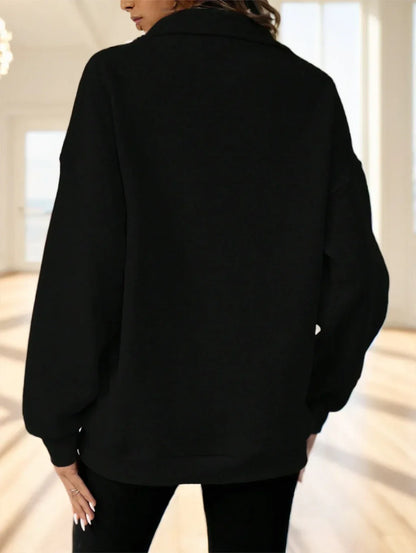 Plus Size Solid Color Casual Half-Zip High Neck Hoodie - Gizmo Galaxy