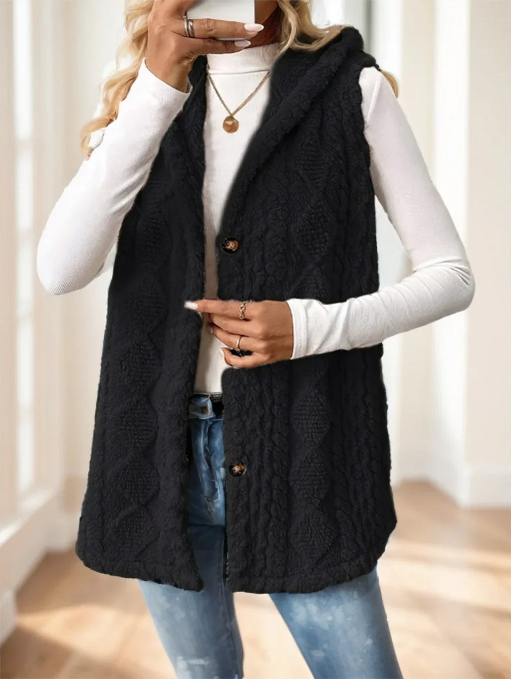Women's Red Hooded Fleece Vest - Gizmo Galaxy