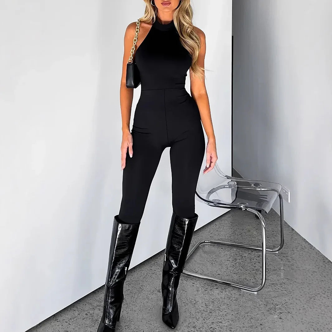 Women's Pure Color Halter Backless Sexy Slim-fit Jumpsuit Trousers - Gizmo Galaxy