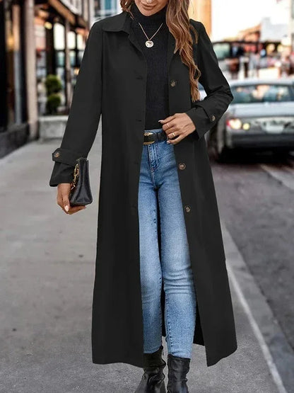 Fashion Casual Gentle Button Long Trench Coat For Women - Gizmo Galaxy