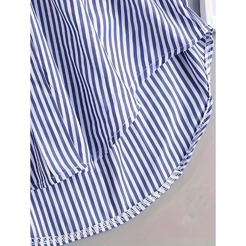 Women Oversized Button Down Striped Shirts Casual Long Sleeve Boyfriend Blouse Top - Gizmo Galaxy