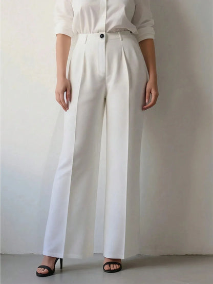 White High-waisted Loose Straight-leg Casual Pants - Gizmo Galaxy