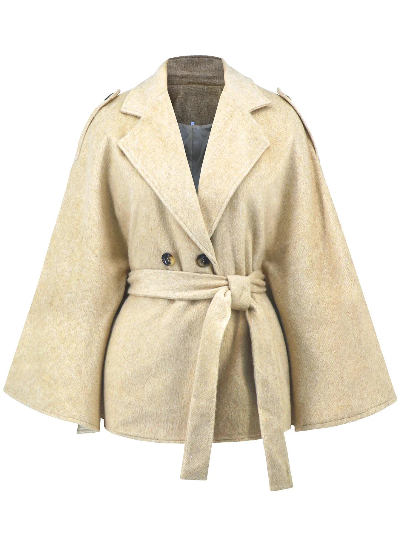 Bandage Coat Batwing Sleeve Lapel Woolen Coat - Gizmo Galaxy