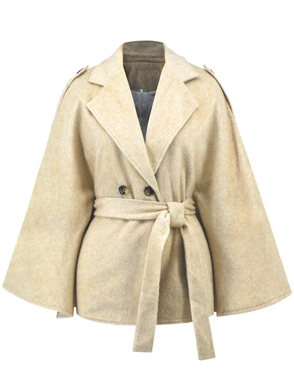 Bandage Coat Batwing Sleeve Lapel Woolen Coat - Gizmo Galaxy