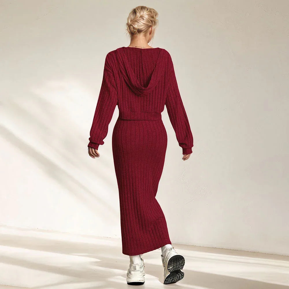 Elegant Commuter-style Light Mature Knitted Slip Dress Two-piece Set - Gizmo Galaxy