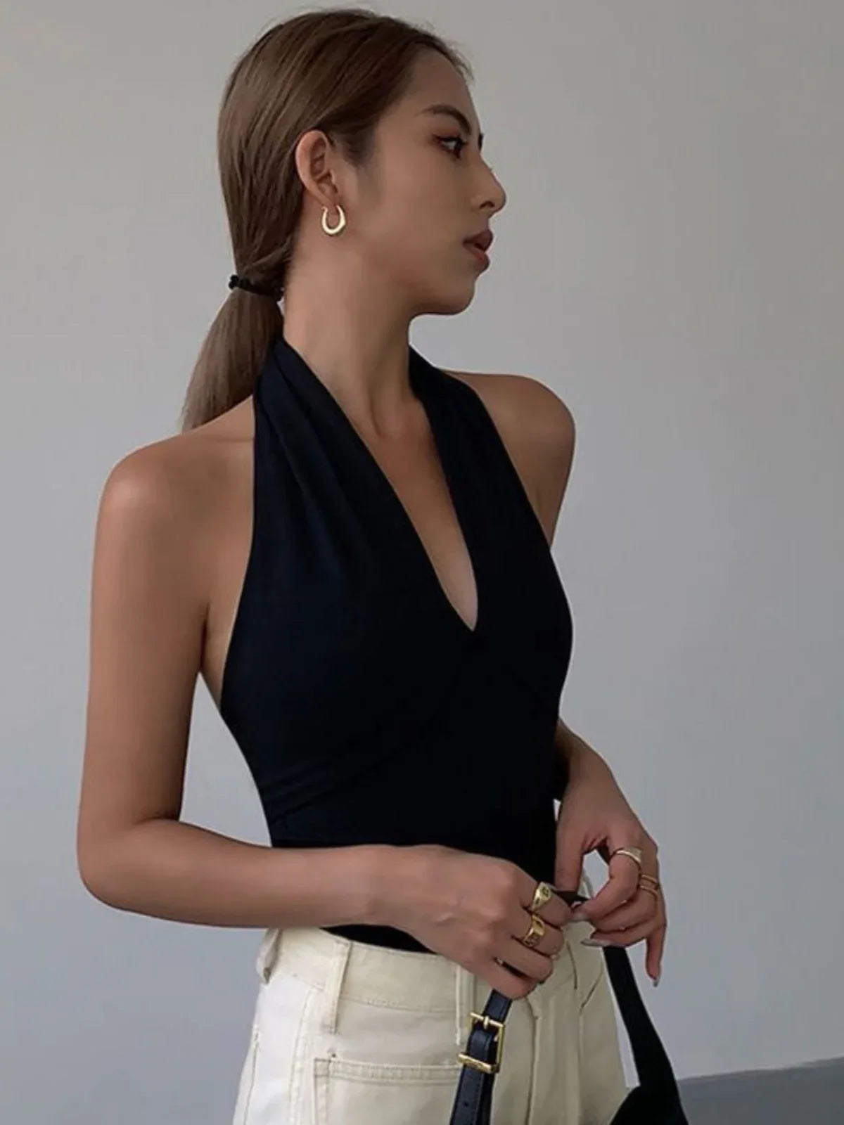 Advanced Sense Black V-neck Halterneck Vest - Gizmo Galaxy